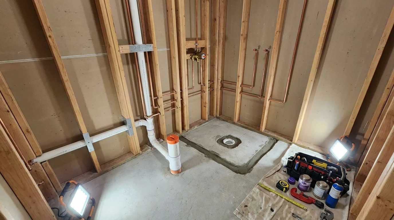 Bathroom rough-in plumbing during remodel by Johns Plumbing LLC in Zillah