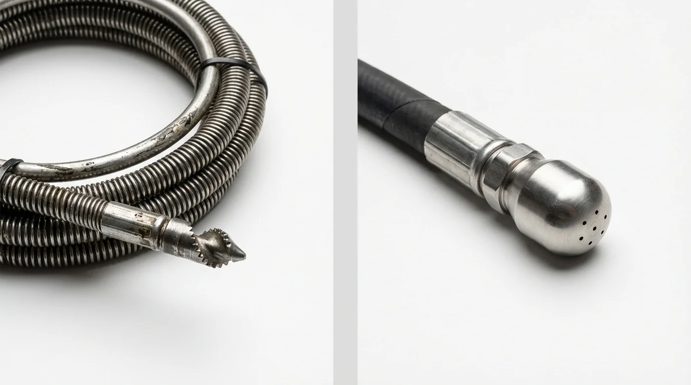 Drain snake cable and hydro jetting nozzle used for drain cleaning in Zillah, WA