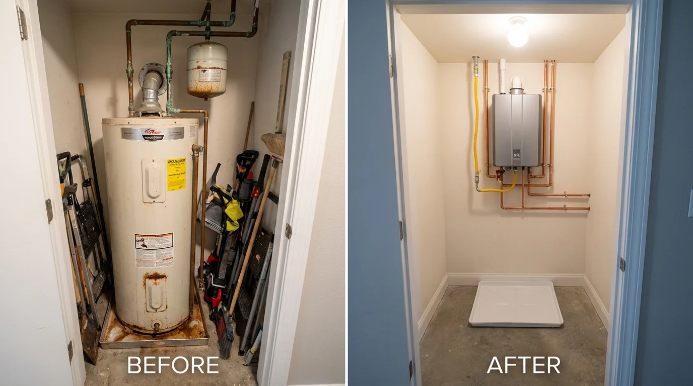 Tank water heater versus wall-mounted tankless unit comparison for Zillah, WA homeowners