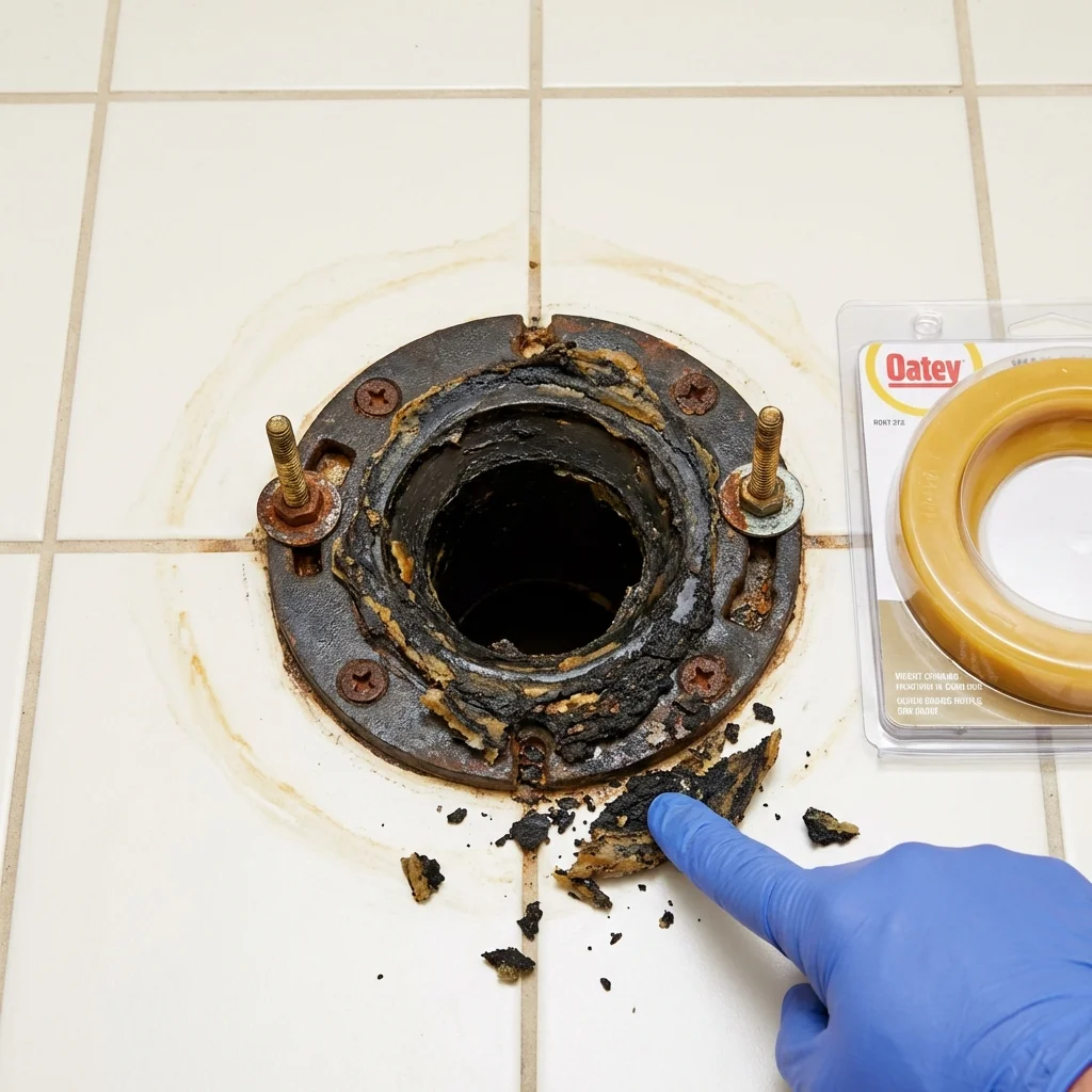 Failed wax ring showing water seepage at the base of a toilet in a Zillah, WA home